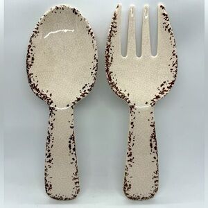 Tommy Bahama  Melamine Salad Serving Set Melamine Fork & Spoon Beige Crackle